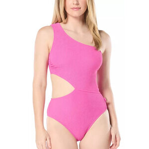 NEW MK Michael Kors Barbie Pink Textured Monokini One Shoulder Swimsuit Size 12